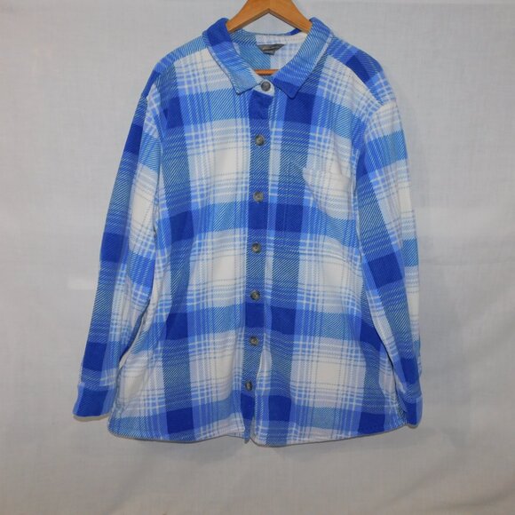Eddie Bauer Womens 2X Blue White Plaid Chutes Fleece Shirt Jacket Shacket - Picture 3 of 12